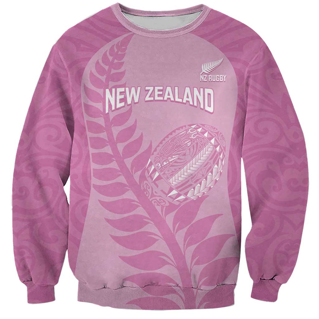 Custom New Zealand Silver Fern Rugby 2025 Sweatshirt All Black Aotearoa Maori Pink