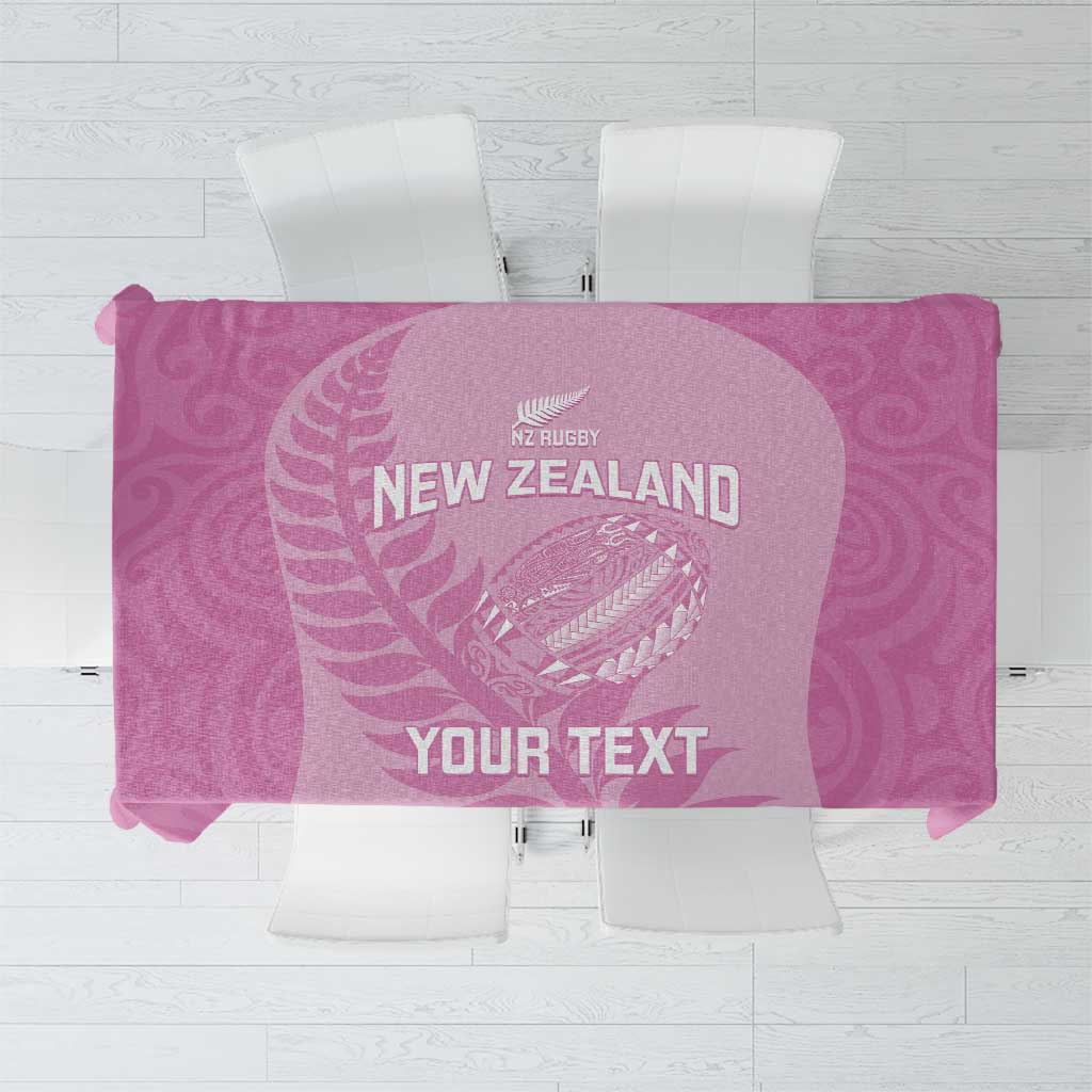 Custom New Zealand Silver Fern Rugby 2025 Tablecloth All Black Aotearoa Maori Pink