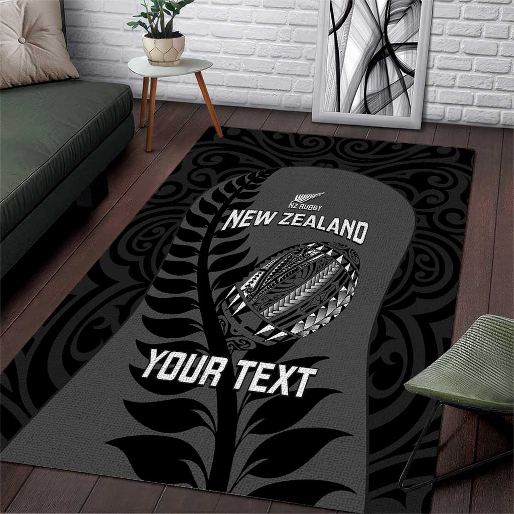 Custom New Zealand Silver Fern Rugby 2025 Area Rug Go Champions Aotearoa Maori Black