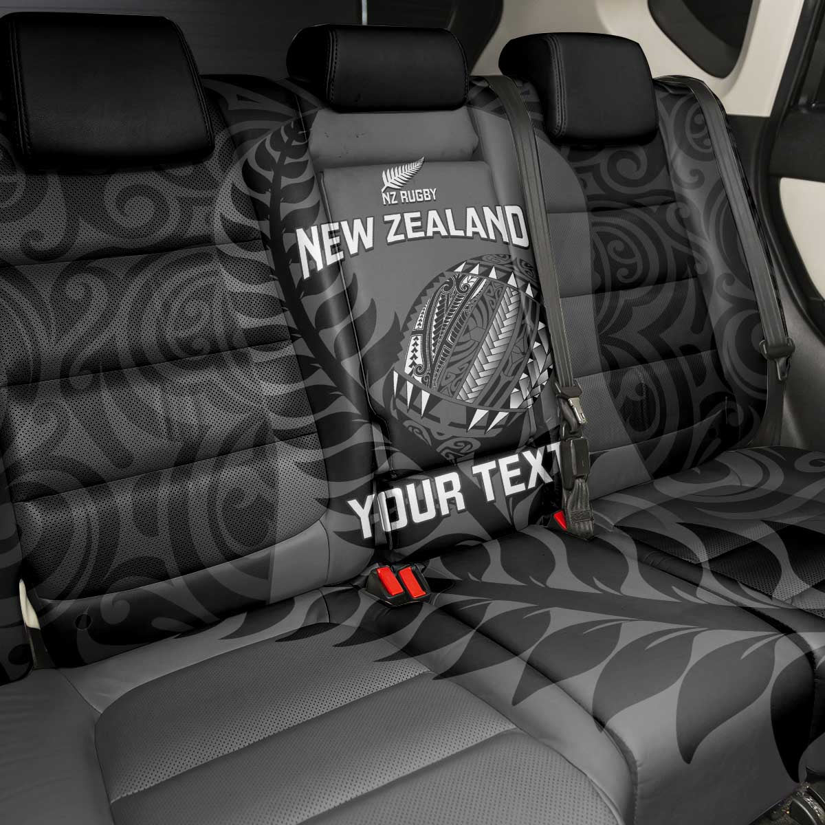 Custom New Zealand Silver Fern Rugby 2025 Back Car Seat Cover Go Champions Aotearoa Maori Black