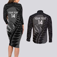 Custom New Zealand Silver Fern Rugby 2025 Couples Matching Long Sleeve Bodycon Dress and Long Sleeve Button Shirt Go Champions Aotearoa Maori Black