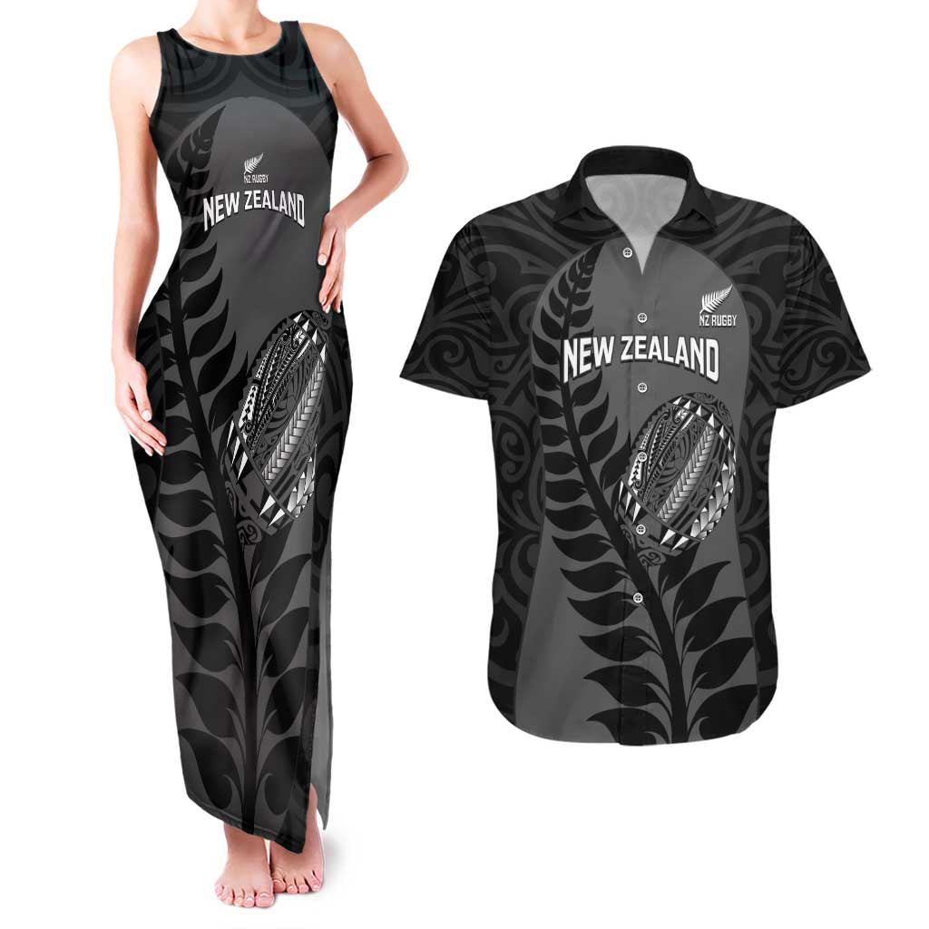 Custom New Zealand Silver Fern Rugby 2025 Couples Matching Tank Maxi Dress and Hawaiian Shirt Go Champions Aotearoa Maori Black