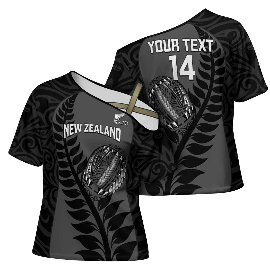 Custom New Zealand Silver Fern Rugby 2025 Cross Shoulder Shirt Go Champions Aotearoa Maori Black - Polynesian Pride