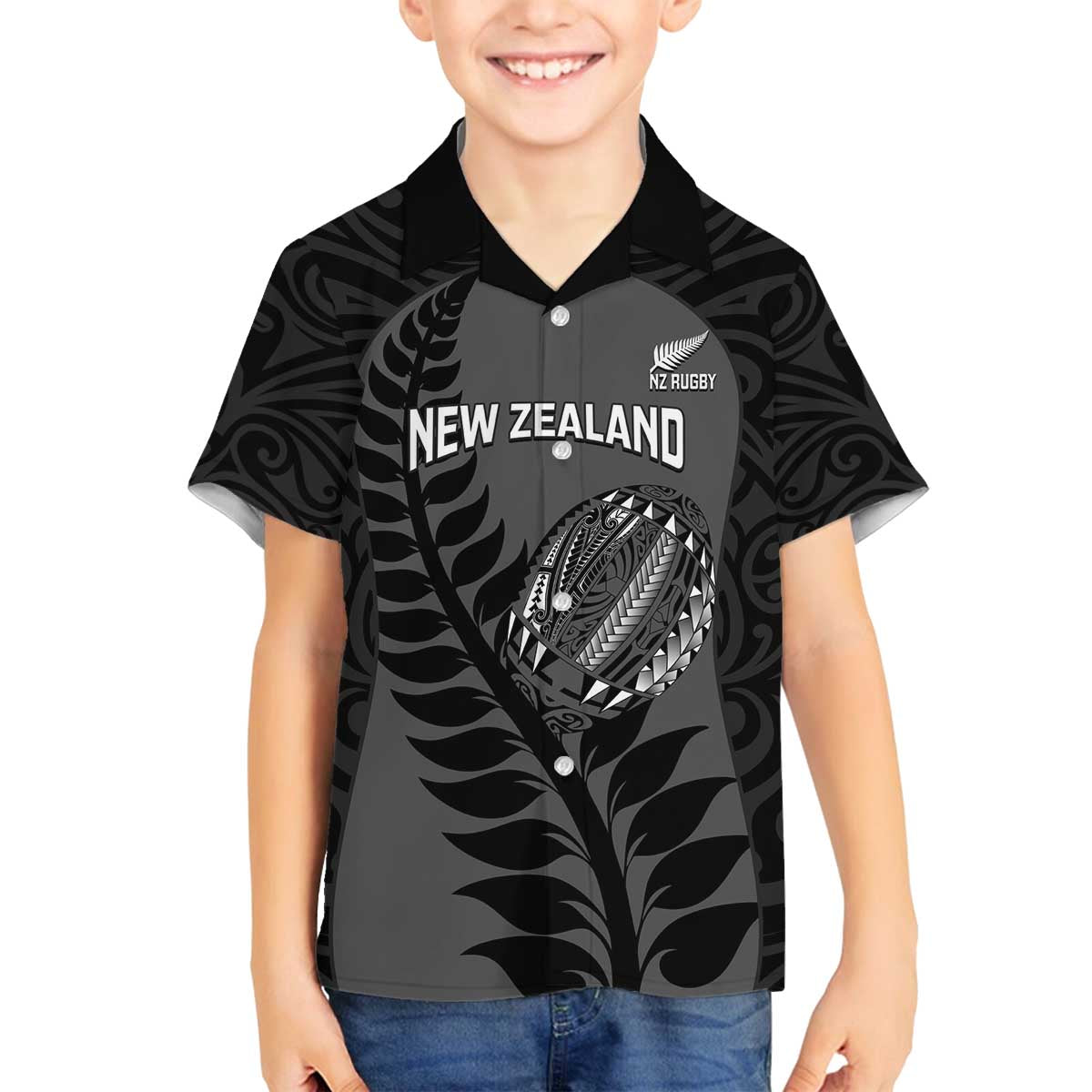 Custom New Zealand Silver Fern Rugby 2025 Family Matching Off The Shoulder Long Sleeve Dress and Hawaiian Shirt Go Champions Aotearoa Maori Black