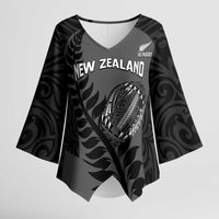Custom New Zealand Silver Fern Rugby 2025 Kimono Sleeve Blouse Go Champions Aotearoa Maori Black - Polynesian Pride