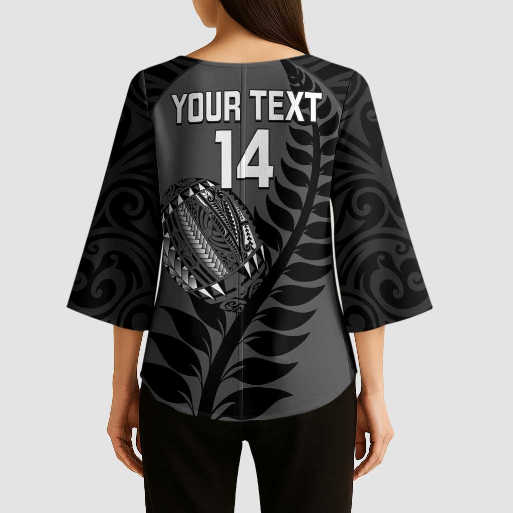 Custom New Zealand Silver Fern Rugby 2025 Kimono Sleeve Blouse Go Champions Aotearoa Maori Black - Polynesian Pride