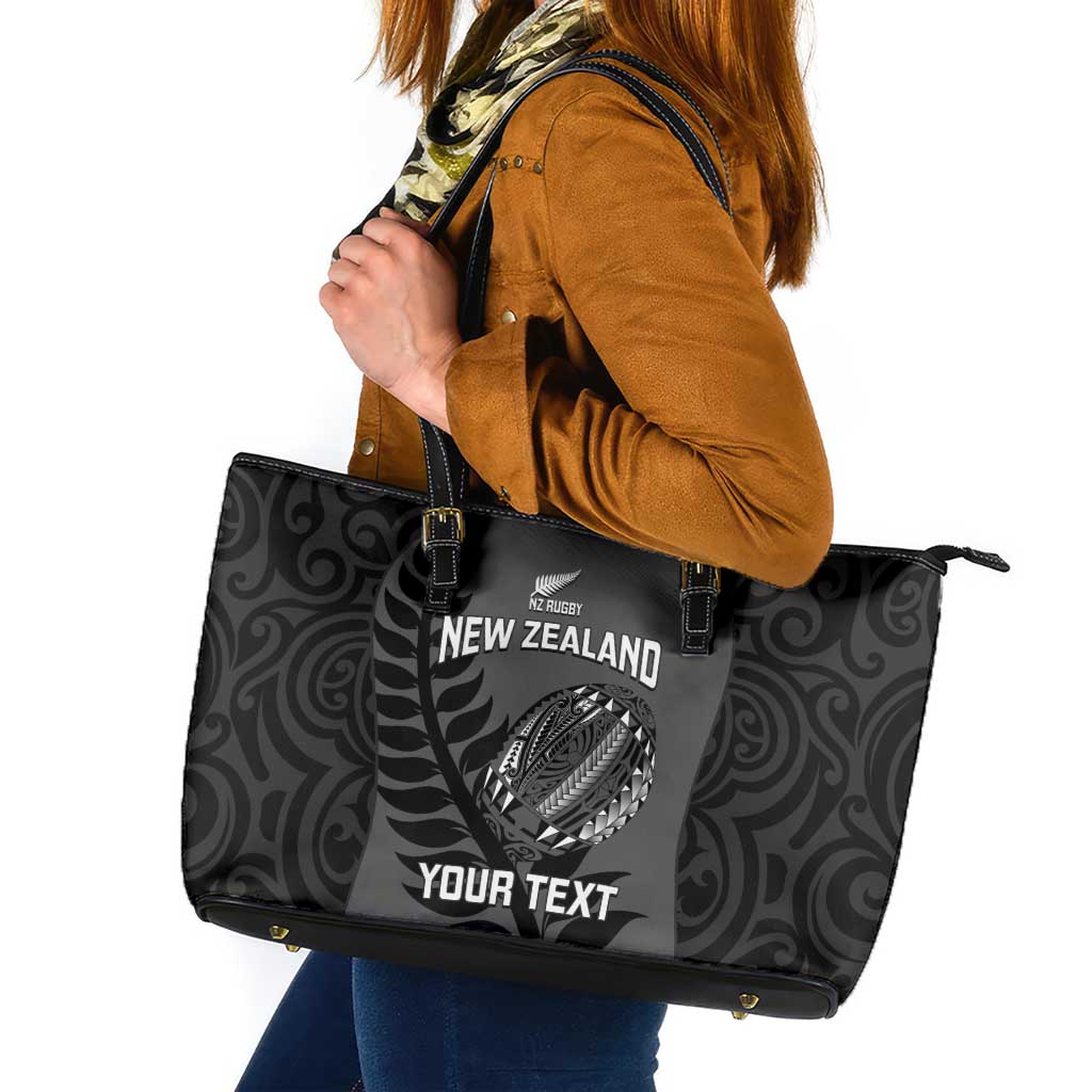 Custom New Zealand Silver Fern Rugby 2025 Leather Tote Bag Go Champions Aotearoa Maori Black