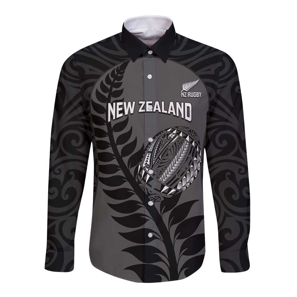 Custom New Zealand Silver Fern Rugby 2025 Long Sleeve Button Shirt Go Champions Aotearoa Maori Black