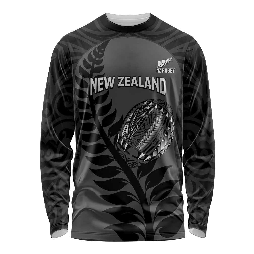 Custom New Zealand Silver Fern Rugby 2025 Long Sleeve Shirt Go Champions Aotearoa Maori Black