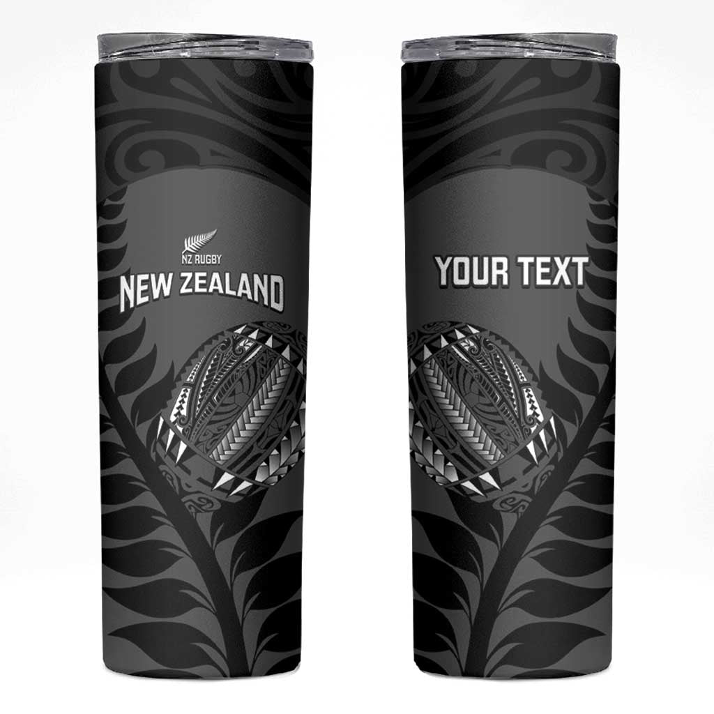 Custom New Zealand Silver Fern Rugby 2025 Skinny Tumbler Go Champions Aotearoa Maori Black