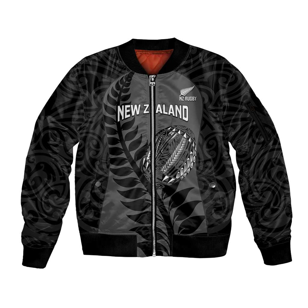 Custom New Zealand Silver Fern Rugby 2025 Sleeve Zip Bomber Jacket Go Champions Aotearoa Maori Black