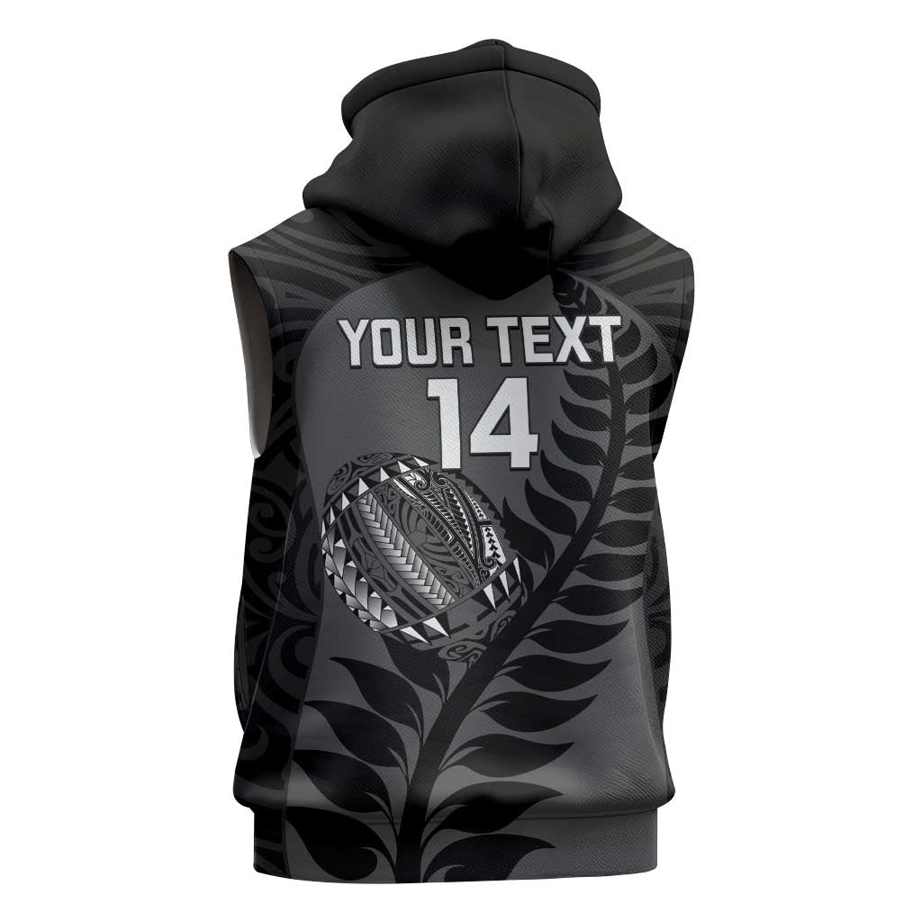 Custom New Zealand Silver Fern Rugby 2025 Sleeveless Hoodie Go Champions Aotearoa Maori Black - Polynesian Pride
