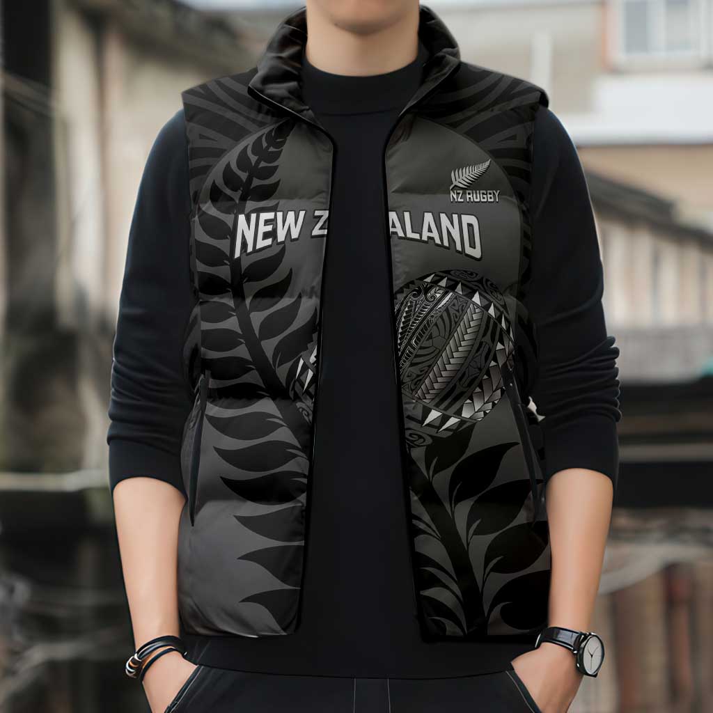 Custom New Zealand Silver Fern Rugby 2025 Sleeveless Puffer Jacket Go Champions Aotearoa Maori Black - Polynesian Pride