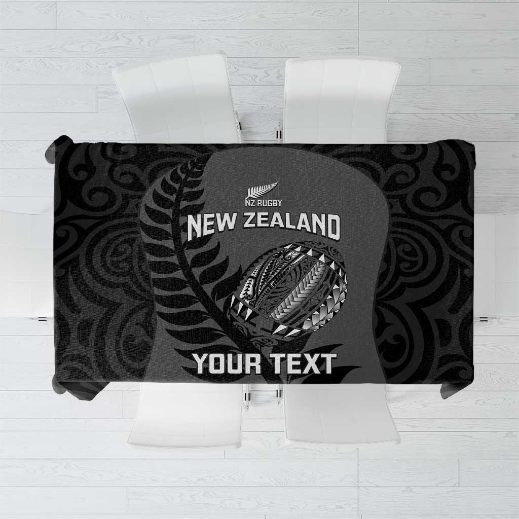 Custom New Zealand Silver Fern Rugby 2025 Tablecloth Go Champions Aotearoa Maori Black