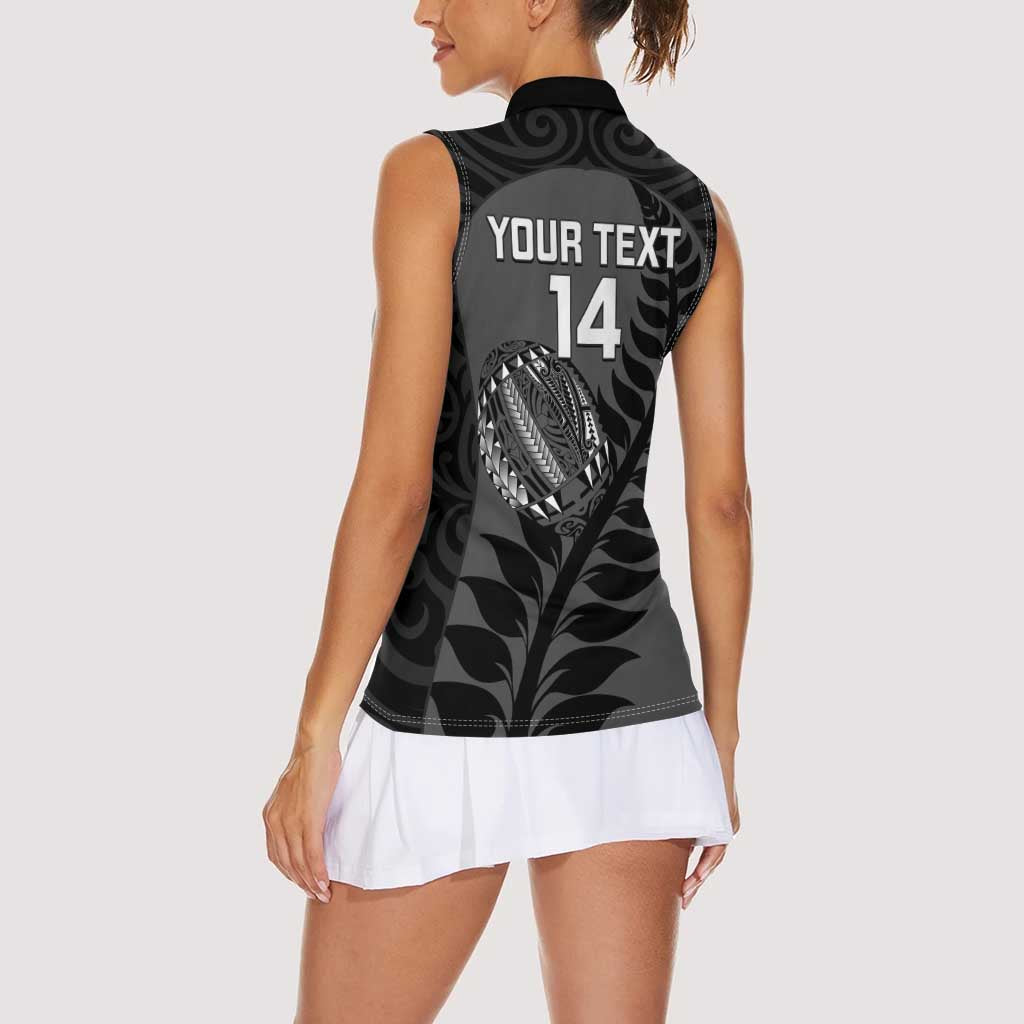 Custom New Zealand Silver Fern Rugby 2025 Women Sleeveless Polo Shirt Go Champions Aotearoa Maori Black