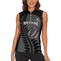 Custom New Zealand Silver Fern Rugby 2025 Women Sleeveless Polo Shirt Go Champions Aotearoa Maori Black