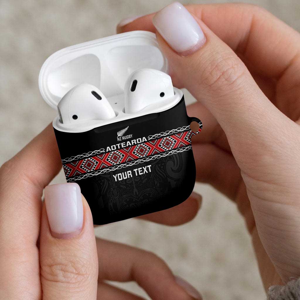 Custom New Zealand Silver Fern Rugby AirPods Case All Black Maori Taniko Pattern - Polynesian Pride