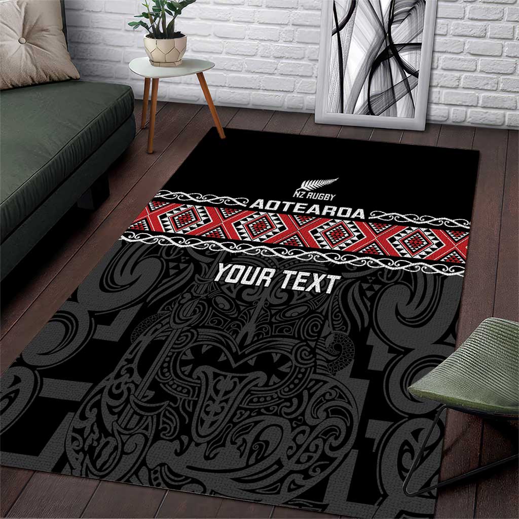 Custom New Zealand Silver Fern Rugby Area Rug All Black Maori Taniko Pattern