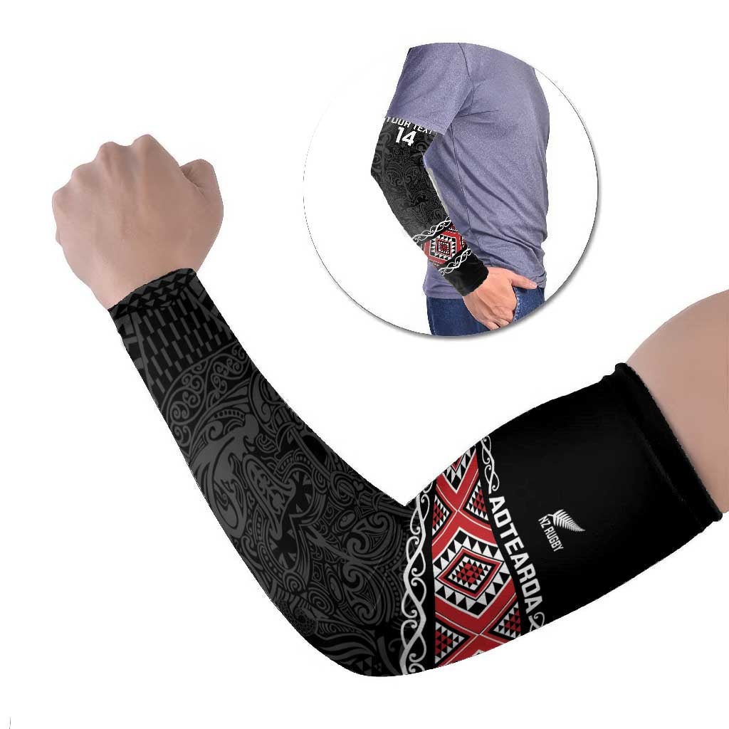 Custom New Zealand Silver Fern Rugby Arm Sleeves All Black Maori Taniko Pattern - Polynesian Pride