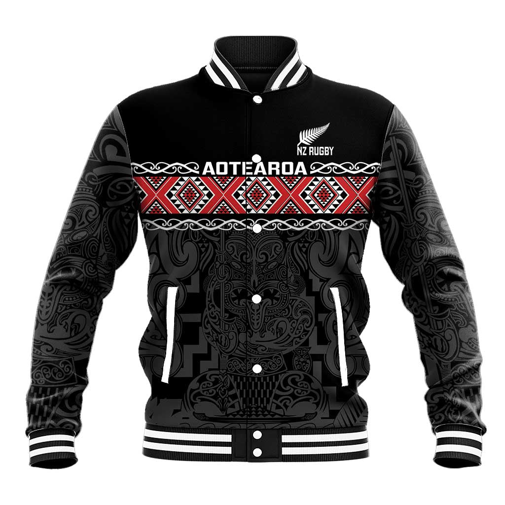 Custom New Zealand Silver Fern Rugby Baseball Jacket All Black Maori Taniko Pattern