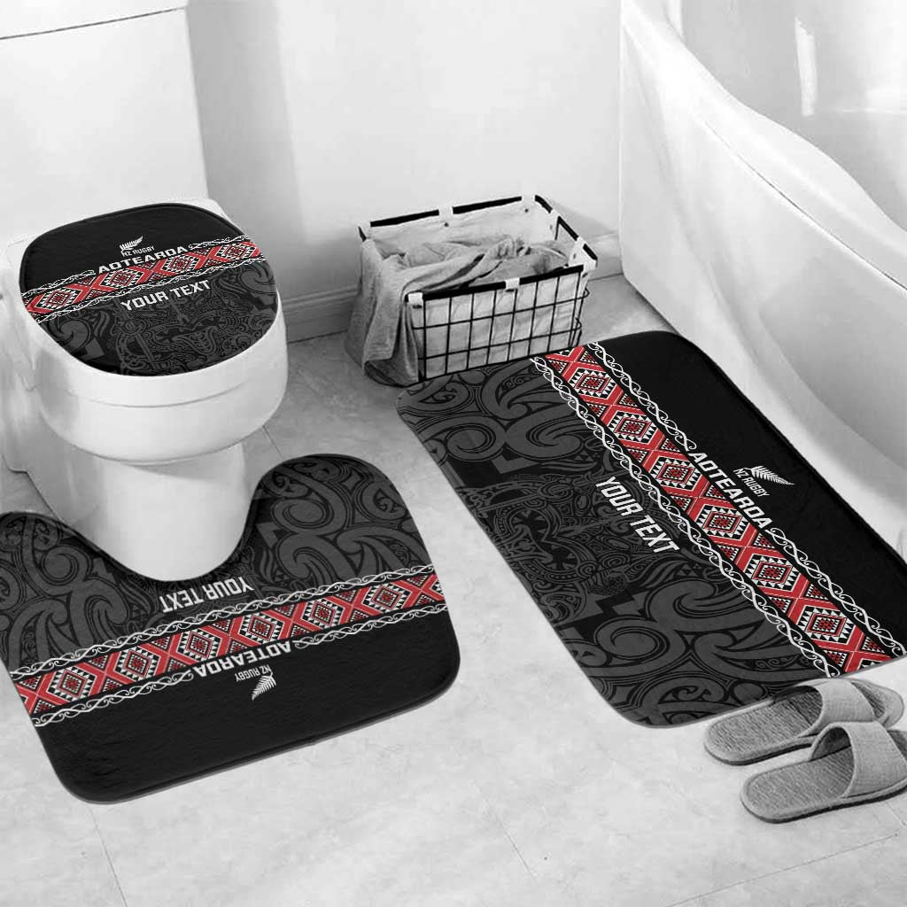 Custom New Zealand Silver Fern Rugby Bathroom Set All Black Maori Taniko Pattern - Polynesian Pride
