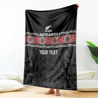 Custom New Zealand Silver Fern Rugby Blanket All Black Maori Taniko Pattern