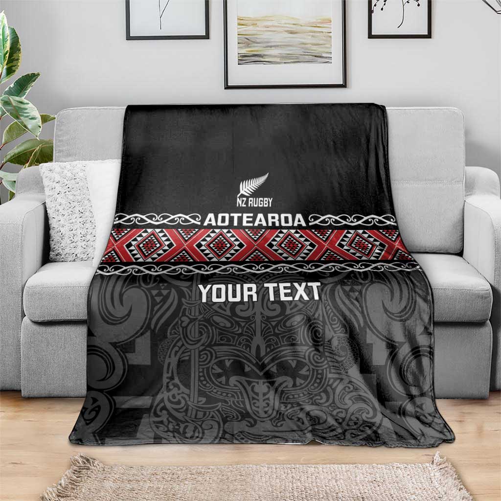 Custom New Zealand Silver Fern Rugby Blanket All Black Maori Taniko Pattern