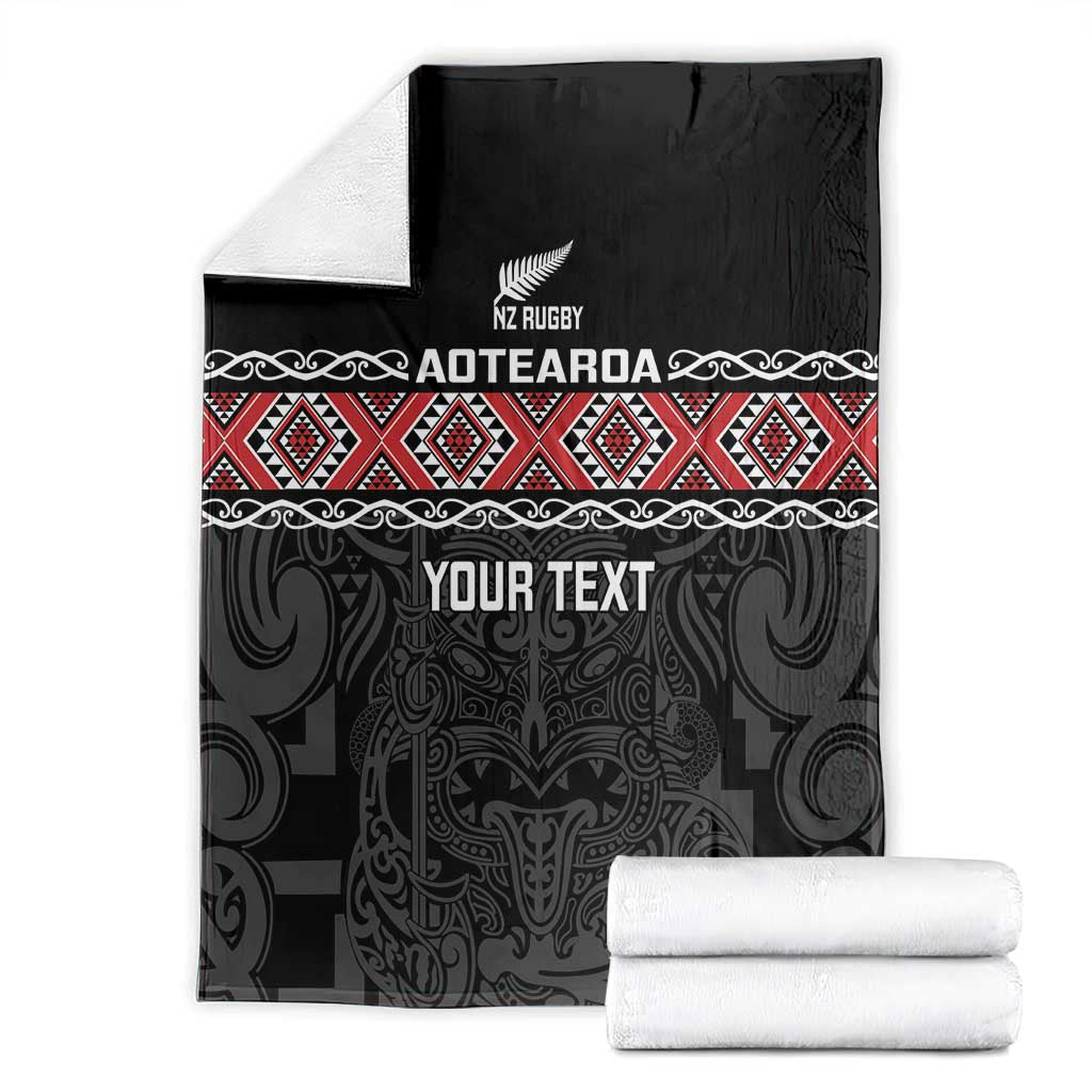 Custom New Zealand Silver Fern Rugby Blanket All Black Maori Taniko Pattern