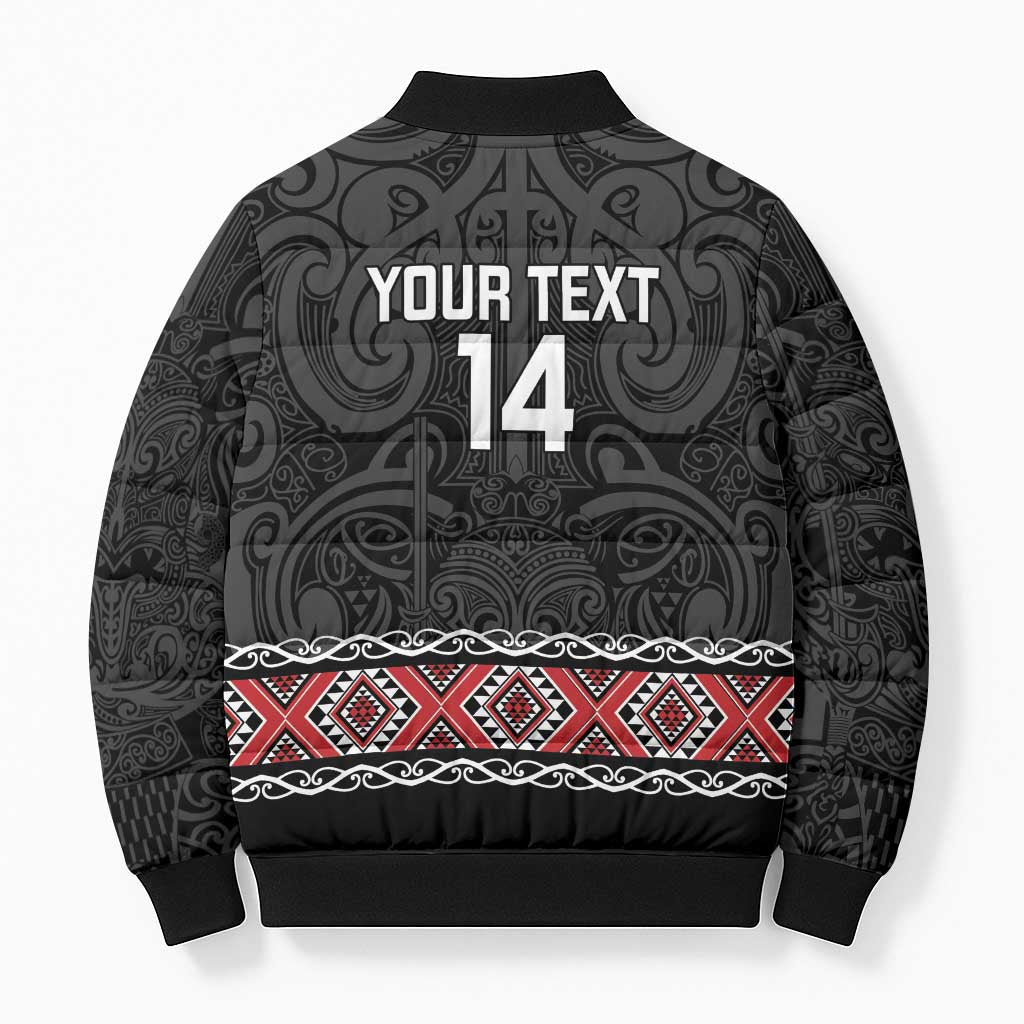 Custom New Zealand Silver Fern Rugby Bomber Puffer Jacket All Black Maori Taniko Pattern - Polynesian Pride