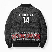 Custom New Zealand Silver Fern Rugby Bomber Puffer Jacket All Black Maori Taniko Pattern - Polynesian Pride
