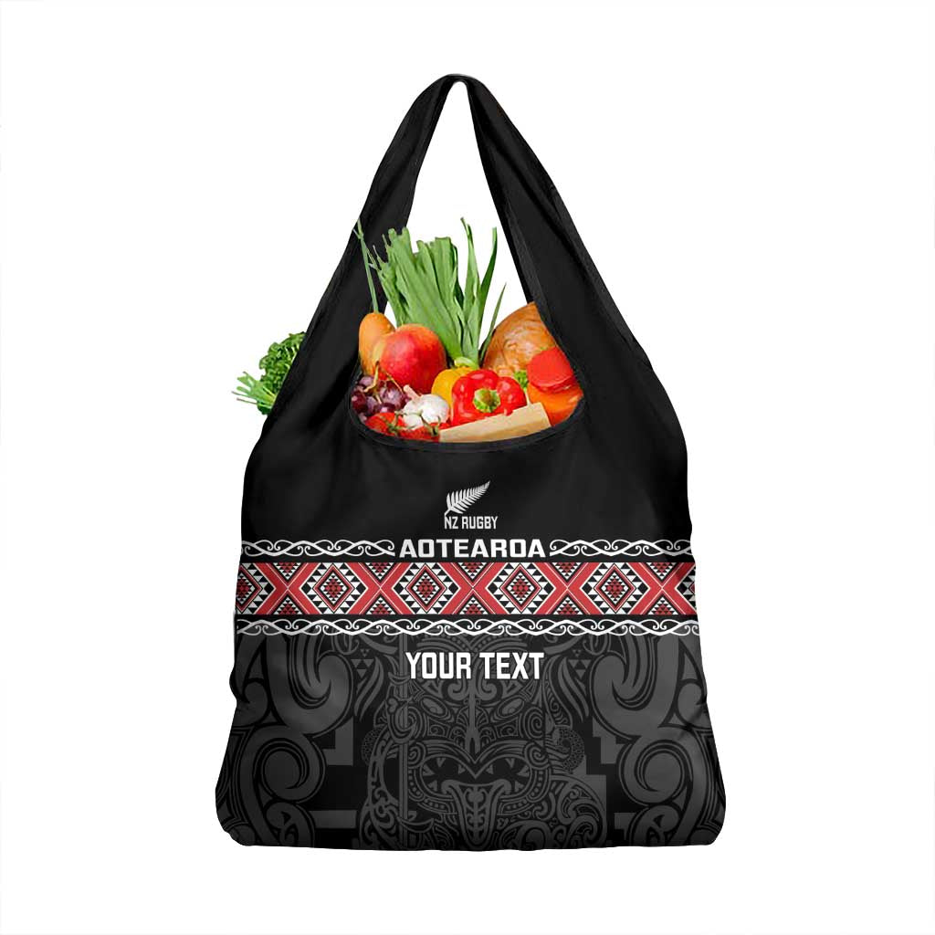 Custom New Zealand Silver Fern Rugby Grocery Bag All Black Maori Taniko Pattern