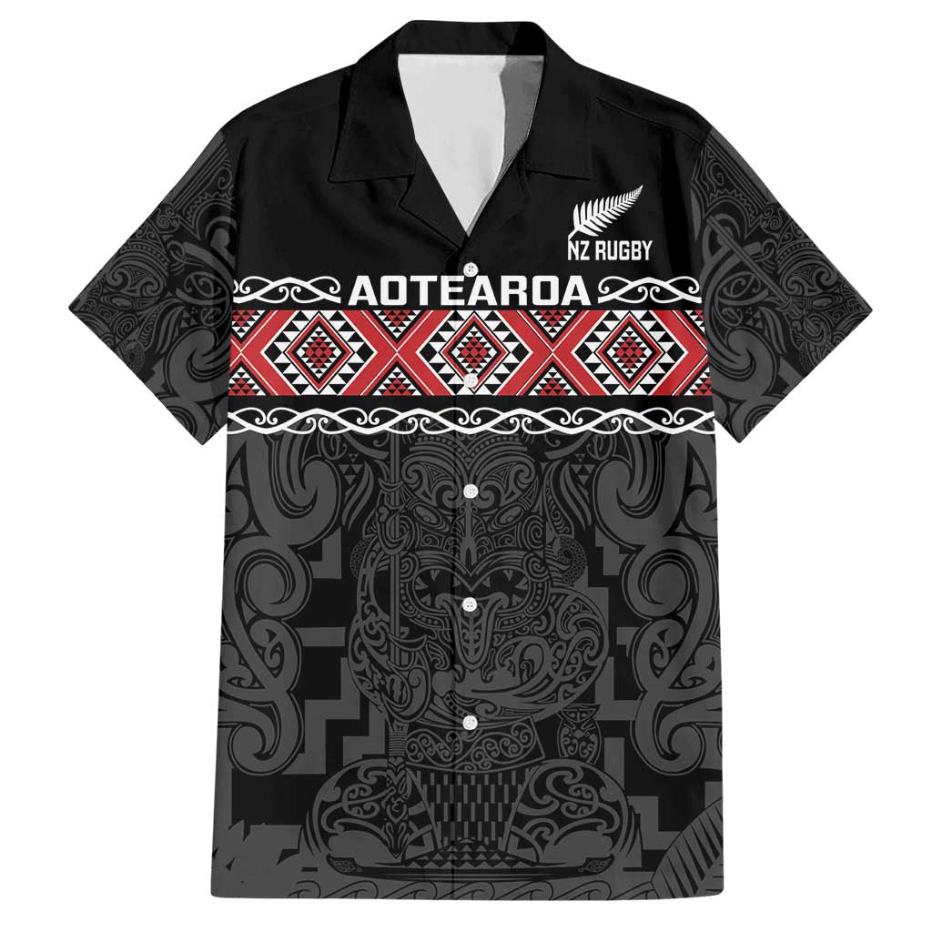 Custom New Zealand Silver Fern Rugby Hawaiian Shirt All Black Maori Taniko Pattern