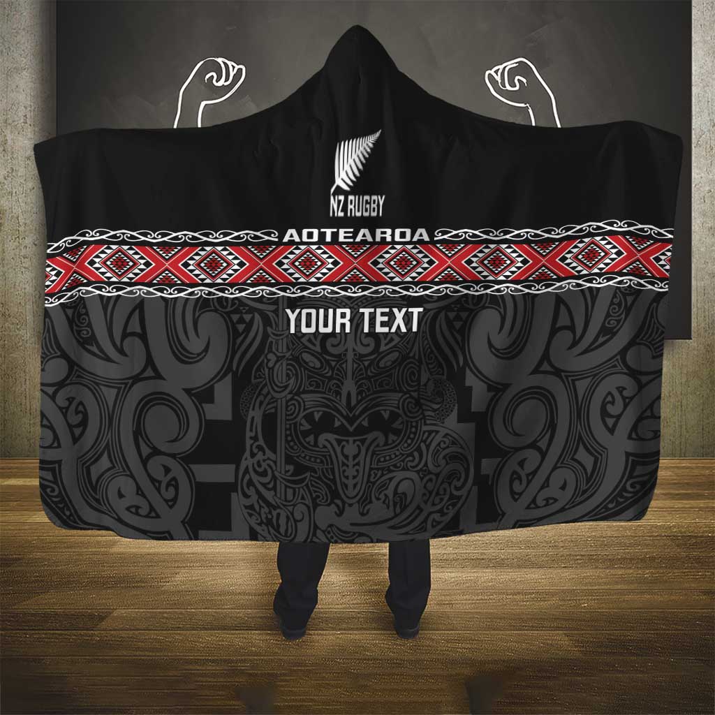 Custom New Zealand Silver Fern Rugby Hooded Blanket All Black Maori Taniko Pattern