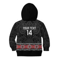 Custom New Zealand Silver Fern Rugby Kid Hoodie All Black Maori Taniko Pattern