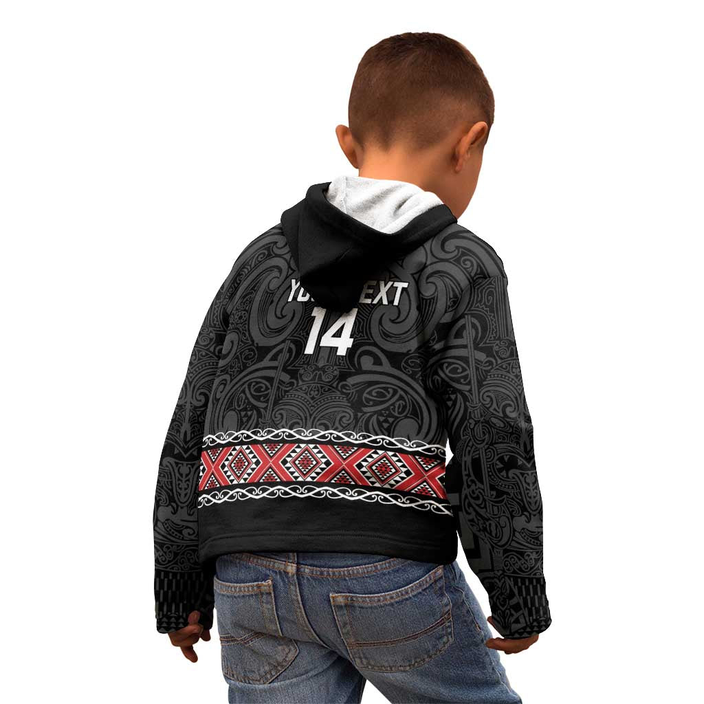 Custom New Zealand Silver Fern Rugby Kid Hoodie All Black Maori Taniko Pattern