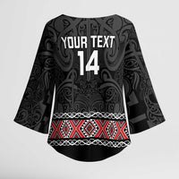 Custom New Zealand Silver Fern Rugby Kimono Sleeve Blouse All Black Maori Taniko Pattern - Polynesian Pride
