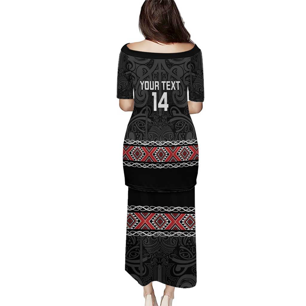 Custom New Zealand Silver Fern Rugby Puletasi All Black Maori Taniko Pattern