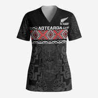 Custom New Zealand Silver Fern Rugby Scrub Top All Black Maori Taniko Pattern - Polynesian Pride
