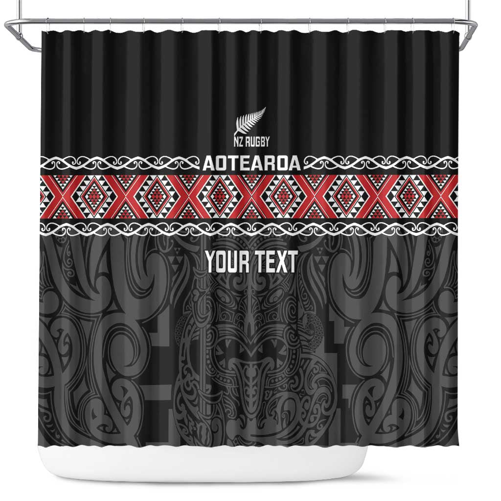 Custom New Zealand Silver Fern Rugby Shower Curtain All Black Maori Taniko Pattern