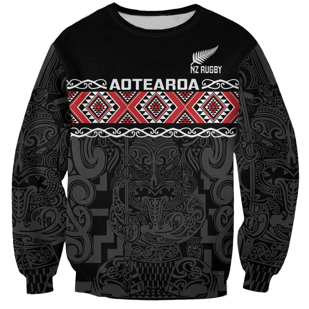 Custom New Zealand Silver Fern Rugby Sweatshirt All Black Maori Taniko Pattern