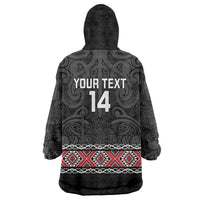 Custom New Zealand Silver Fern Rugby Wearable Blanket Hoodie All Black Maori Taniko Pattern