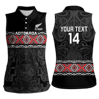 Custom New Zealand Silver Fern Rugby Women Sleeveless Polo Shirt All Black Maori Taniko Pattern