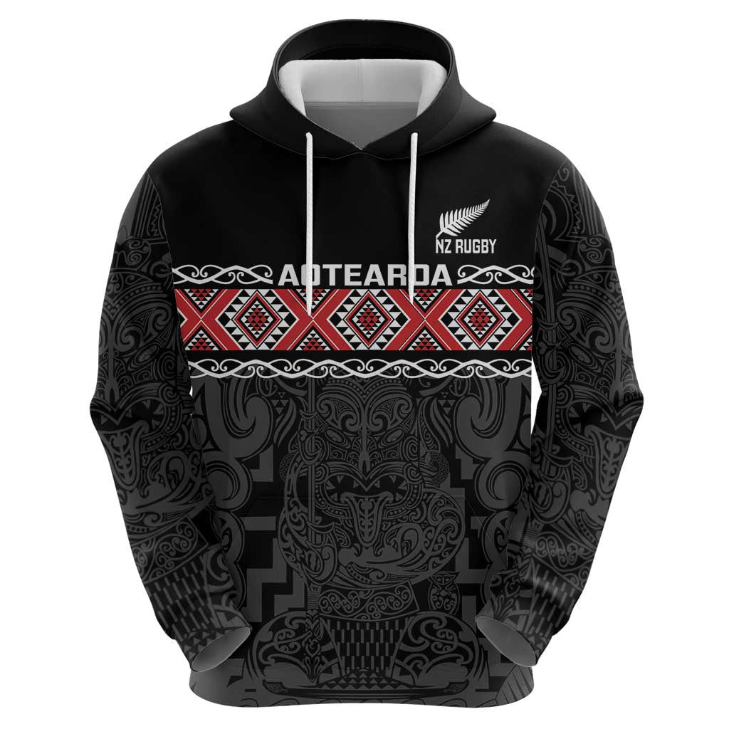 Custom New Zealand Silver Fern Rugby Zip Hoodie All Black Maori Taniko Pattern