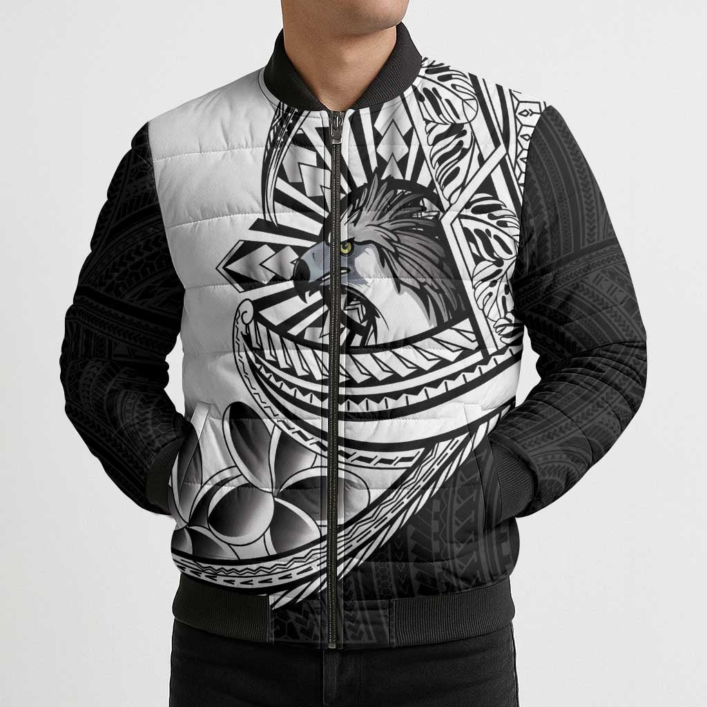 Philippines Eagle Sun Bomber Puffer Jacket Filipino Agila Polynesian Tattoo Black Color