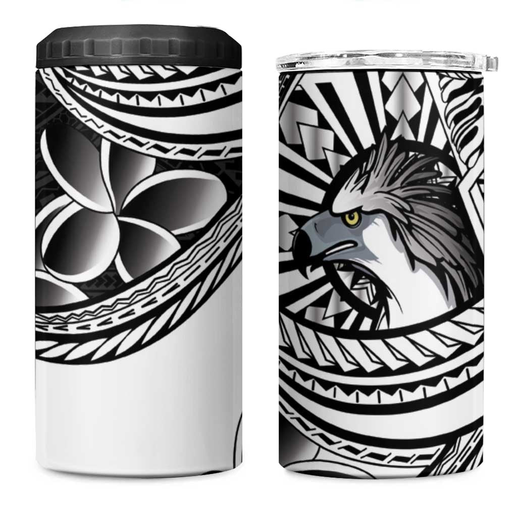 Philippines Eagle Sun 4 in 1 Can Cooler Tumbler Filipino Agila Polynesian Tattoo Black Color