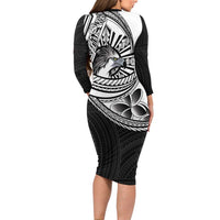 Philippines Eagle Sun Family Matching Long Sleeve Bodycon Dress and Hawaiian Shirt Filipino Agila Polynesian Tattoo Black Color LT14 - Polynesian Pride