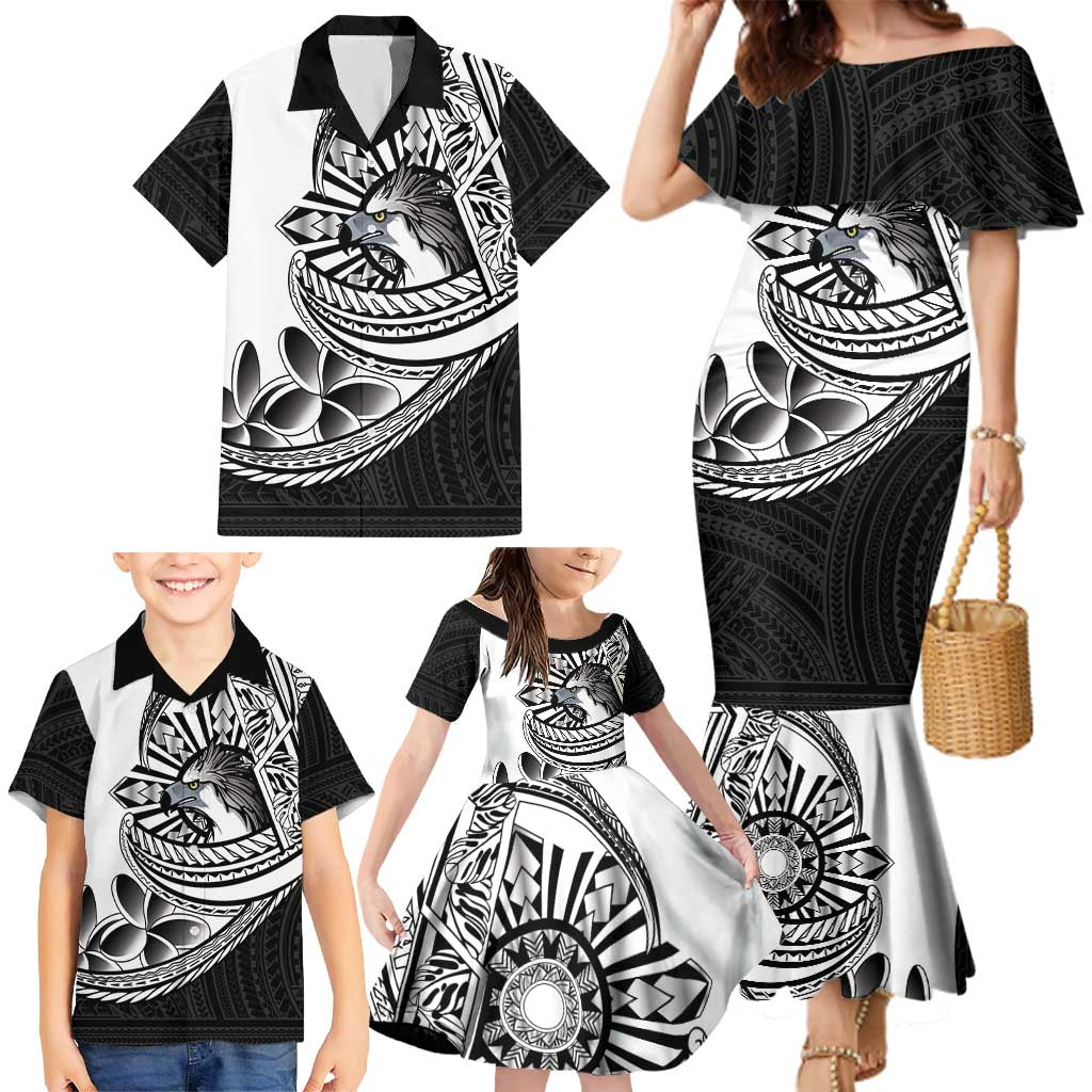 Philippines Eagle Sun Family Matching Mermaid Dress and Hawaiian Shirt Filipino Agila Polynesian Tattoo Black Color
