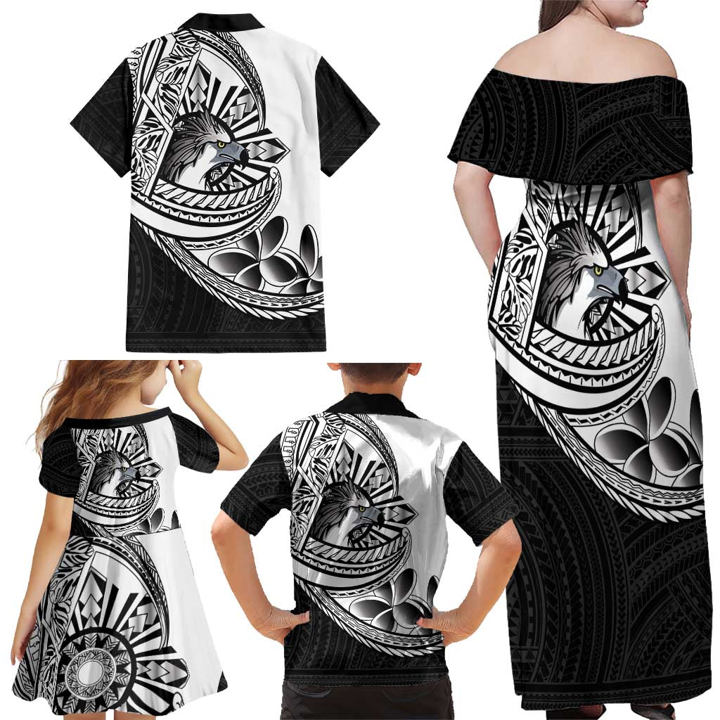 Philippines Eagle Sun Family Matching Off Shoulder Maxi Dress and Hawaiian Shirt Filipino Agila Polynesian Tattoo Black Color LT14 - Polynesian Pride