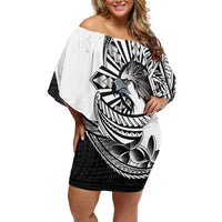 Philippines Eagle Sun Family Matching Off Shoulder Short Dress and Hawaiian Shirt Filipino Agila Polynesian Tattoo Black Color LT14 Mom's Dress Black - Polynesian Pride