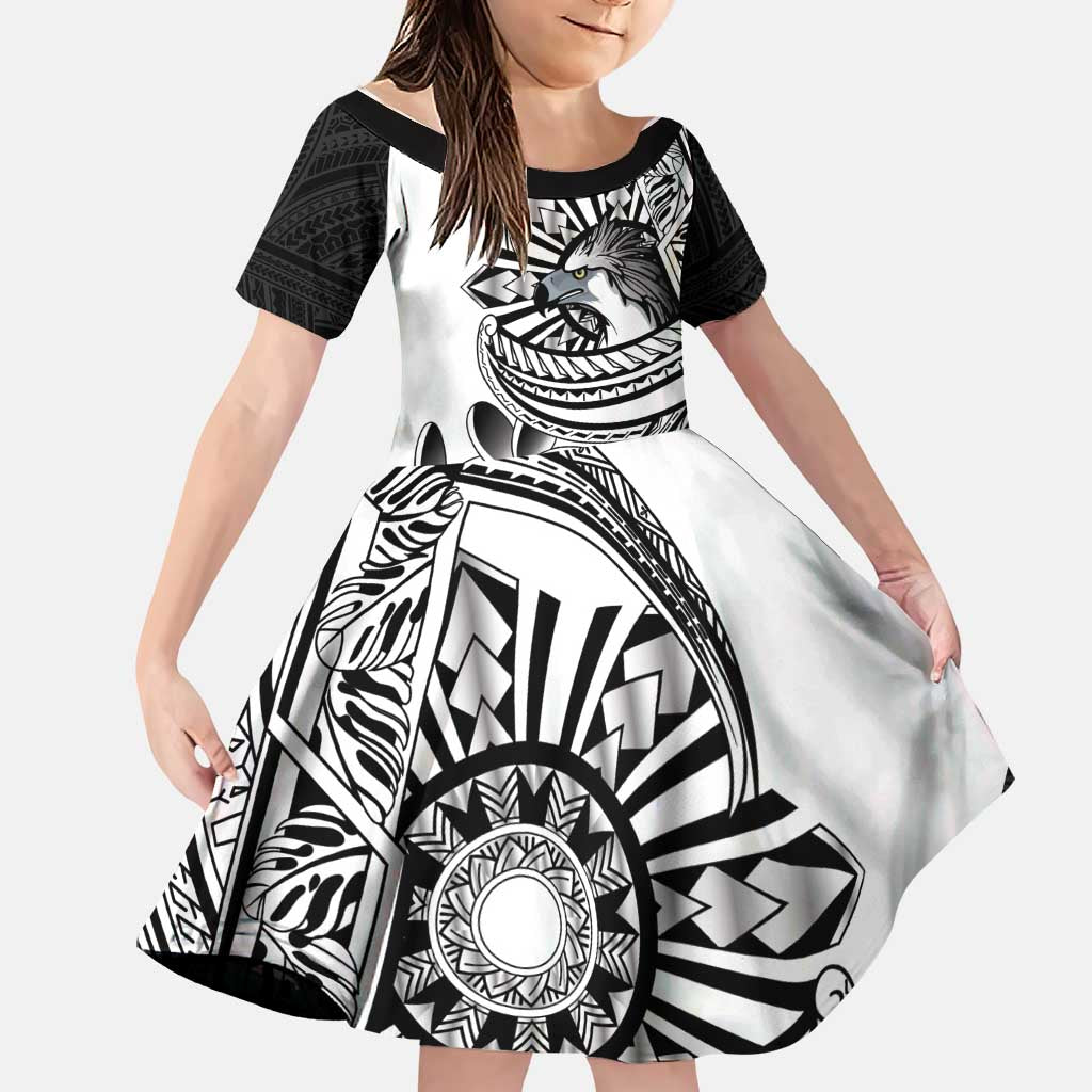 Philippines Eagle Sun Family Matching Summer Maxi Dress and Hawaiian Shirt Filipino Agila Polynesian Tattoo Black Color LT14 Daughter's Dress Black - Polynesian Pride